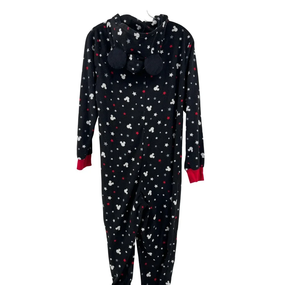 Disney Mickey Mouse Womens Fleece Footed Pajamas Union Suit Black Stars Medium M - Picture 2 of 4